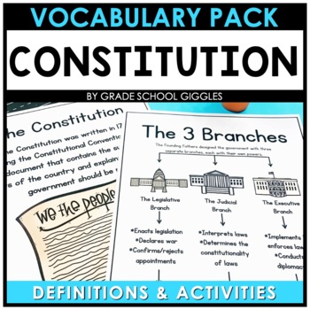 Preview of US Constitution Day Activities: 2nd, 3rd, & 4th Grade Word Search & Vocabulary
