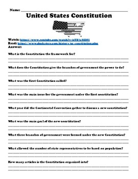 Preview of United States Constitution "Watch, Read & Answer" Online Assignment (PDF)