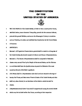 Preview of United States Constitution (annotated for teacher and student use)