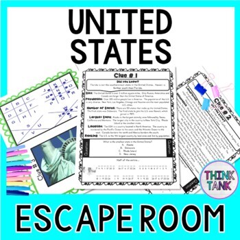 Preview of United States ESCAPE ROOM! America and Geography - USA - NO PREP, PRINT & GO!