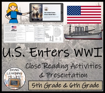 Preview of United States Enters World War I Close Reading Comprehension | 5th & 6th Grade