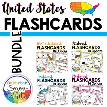 Preview of The 5 Regions of the United States FLASHCARDS | Capitals, Abbreviations BUNDLE