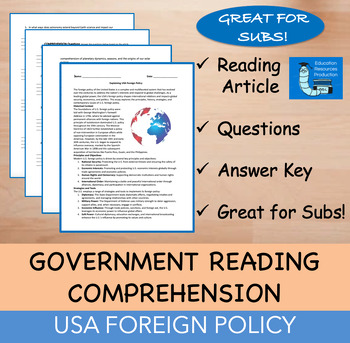 Preview of United States Foreign Policy - Reading Comprehension Passage & Questions