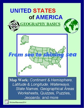 Preview of United States Geography Basics: Lessons, Worksheets, Puzzles