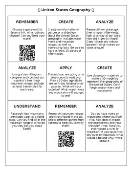 Preview of United States Geography Choice Board Activities