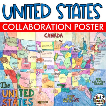 Preview of United States Geography Collaborative Collaboration Coloring Poster Art