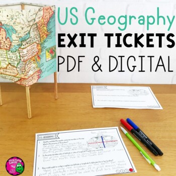 Preview of United States Geography & U.S. Regions Exit Tickets Set - Digital & Printable