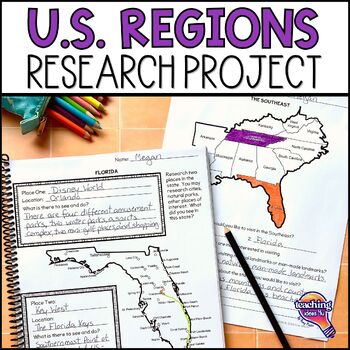 Preview of United States Geography - US Regions & State Research Project Unit