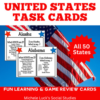 Preview of United States Geography Task Cards for all 50 States!  2 Options for Use!