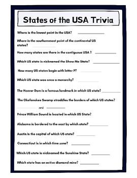 United States Geography Trivia by BrillianceBloom | TPT