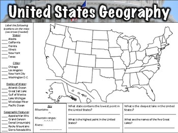 Preview of United States Geography Worksheet