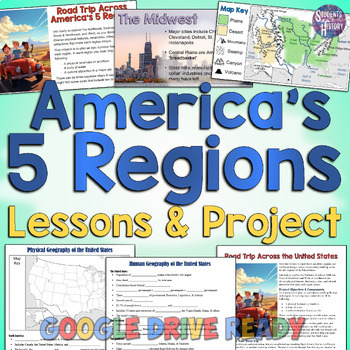 Preview of United States Geography and 5 Regions Lessons & Project Bundle