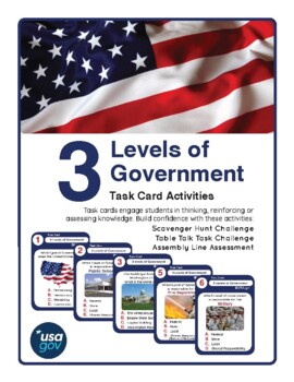 Preview of United States Government - 3 Levels of Government Task Cards