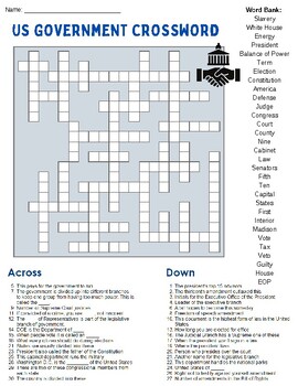 Preview of United States Government Crossword Puzzle with Answer Key
