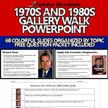 Preview of United States History America in the 1970s 1980s Gallery Walk PowerPoint APUSH