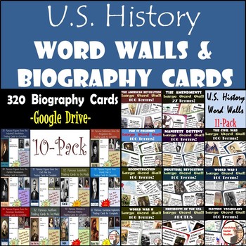Preview of United States History - Bundle of Biography Cards and U.S. History Word Walls
