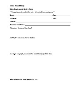 Preview of United States History Classroom Films - List & Review Worksheet