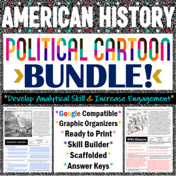 Preview of Political Cartoon Analysis BUNDLE - 30 US History Activities - Print & Digital