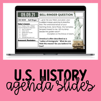 Preview of United States History | Social Studies | Daily Agenda Template | Google 