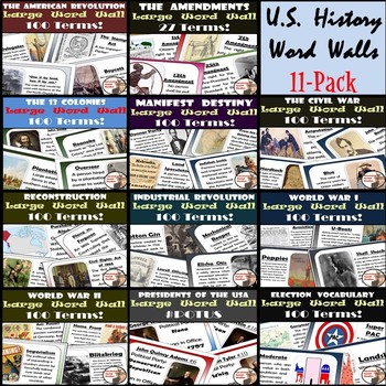 Preview of U.S. History Word Walls Bundle: 13 Colonies - WW2 (plus Elections & Amendments)