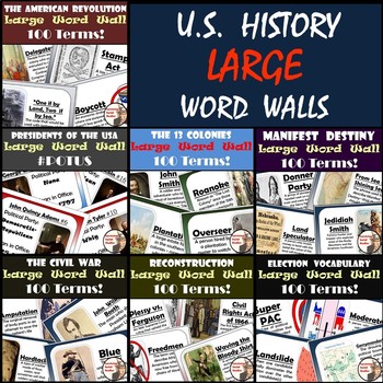 Preview of U.S. History Word Walls Bundle: 13 Colonies - Reconstruction (plus 2 more!)