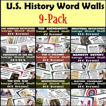 Preview of History Word Walls Bundle: 13 Colonies - Industrial Rev (+ Elections/Amendments)