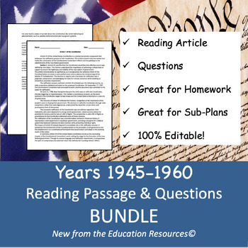 Preview of United States History Years 1945-1960 Reading Comprehension Articles Q/A BUNDLE