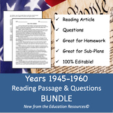 United States History Years 1945-1960 Reading Comprehensio
