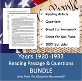 United States History Years of 1920-1933: Reading Comprehe