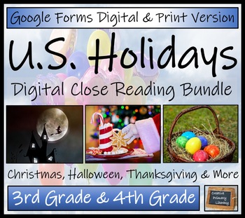 Preview of United States Holidays Close Reading Bundle Digital & Print | 3rd & 4th Grade