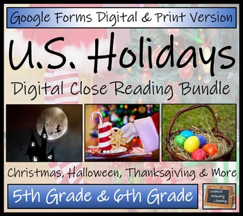 Preview of United States Holidays Close Reading Bundle Digital & Print | 5th & 6th Grade