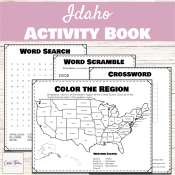 United States Idaho Geography Activity Book incl Word Search Crossword