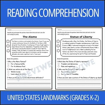 Preview of United States Landmarks - Reading Comprehension Activity (Grades K-2)