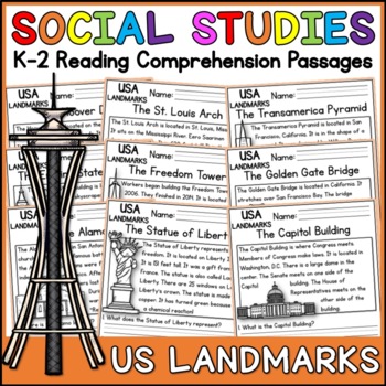 Preview of United States Landmarks Social Studies Reading Comprehension Passages K-2