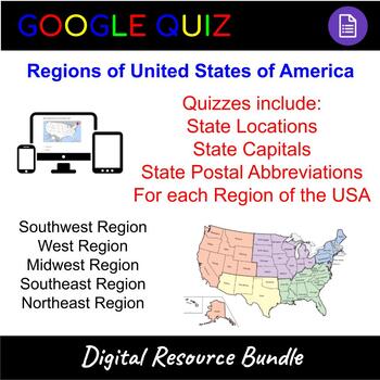 Preview of United States Location, Capitals & Abbreviations Test by Region (Google Quizzes)