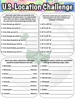 Preview of United States Location Worksheet