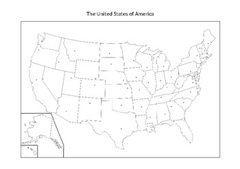 united states map blank with states and cities black and white by