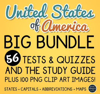 Preview of United States Map Clip Art, Tests, Quizzes and Study Guide