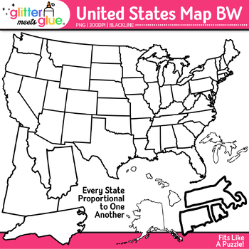 Preview of United States Map Clipart Images: Geography Black & White Clip Art PNG Comm. Use