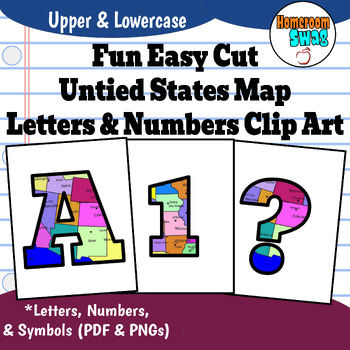Preview of United States Map Easy Print and Cut Bulletin Board Letters and Numbers Clip Art