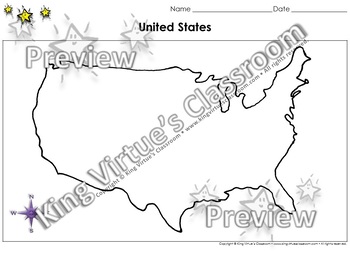 Preview of United States Map - No Hawaii or Alaska - Blank - Full Page - King Virtue