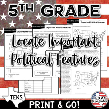 Preview of United States Map: Political Features | 5th Grade Social Studies TEKS 5.6C