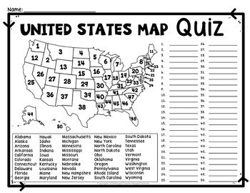 United States Map Quiz & Worksheet: U.S.A. Map Practice | TpT