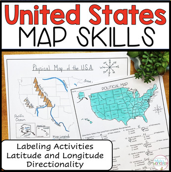 Preview of United States Map Skills | Latitude and Longitude | Compass Rose 