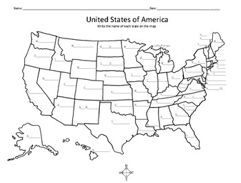 United States Map - Write the name of each state on the map | TpT
