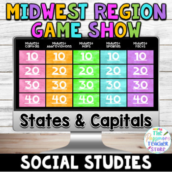 Preview of United States Midwest Region Activity Jeopardy Game | Social Studies Regions