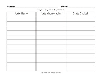 Preview of United States' Names, Capital Cities, so on. Research Project Literacy Center