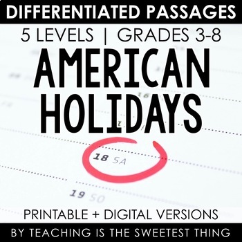 Preview of United States National Holidays: Passages - Distance Learning Compatible