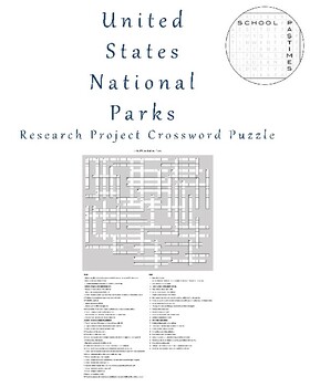 Preview of United States National Parks Crossword Puzzle and Research Project