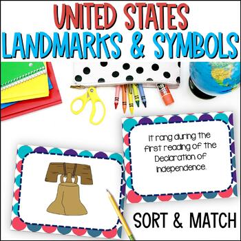 Preview of United States National Symbols and Landmarks - Sort & Match Task Cards Activity